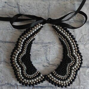 Detachable Beaded collar necklace with ribbon closure